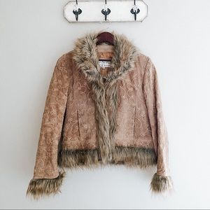 Mitsu Vintage Leather/Suede Penny Lane Coat with Faux Fur